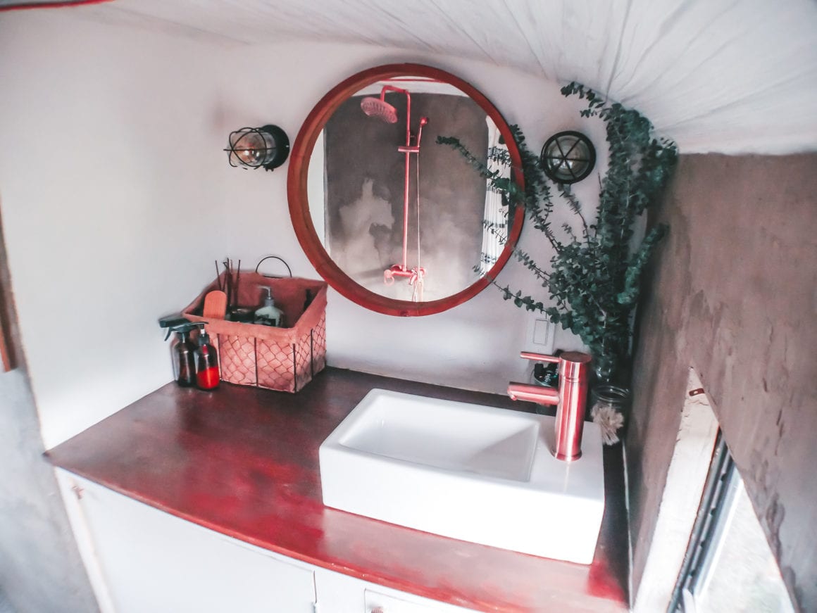 We've rounded up our top five favorite skoolie bathrooms! Check out our picks for the best bathroom designs and layouts within the skoolie community! | sincewewokeup.com | Since We Woke Up