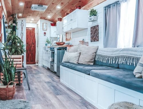 Today we're featuring the Happy Homebodies skoolie - a bus conversion with a roof raise, open floor plan and serious style! | Since We Woke Up | sincewewokeup.com