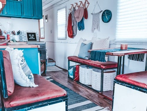 Today we're featuring the The Kastle on Wheels skoolie - a bus conversion with a bed on a lift, real windows, and serious style. | Since We Woke Up | sincewewokeup.com