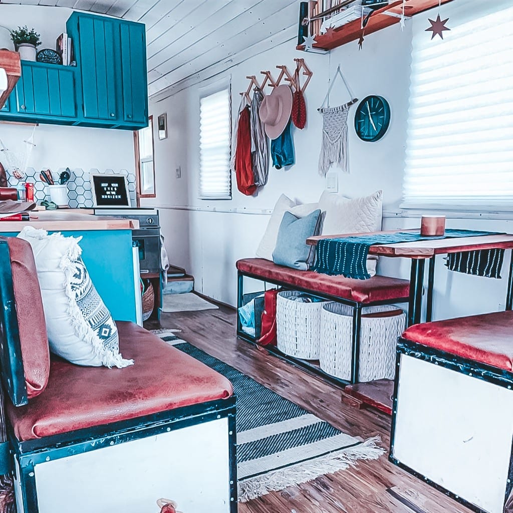 Today we're featuring the The Kastle on Wheels skoolie - a bus conversion with a bed on a lift, real windows, and serious style. | Since We Woke Up | sincewewokeup.com