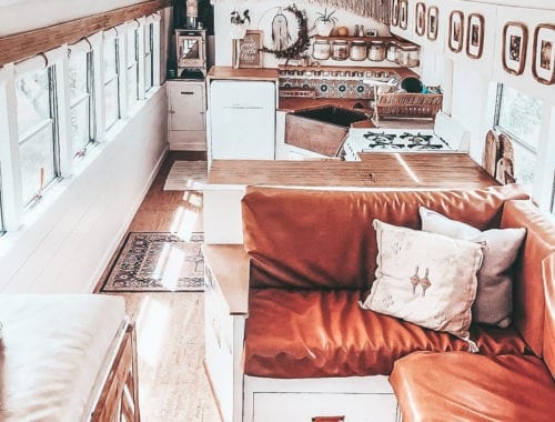 Today we're featuring the This is Bus skoolie - a bus conversion that is all desert hues and retro vibes. And have you seen that sink? | Since We Woke Up | sincewewokeup.com