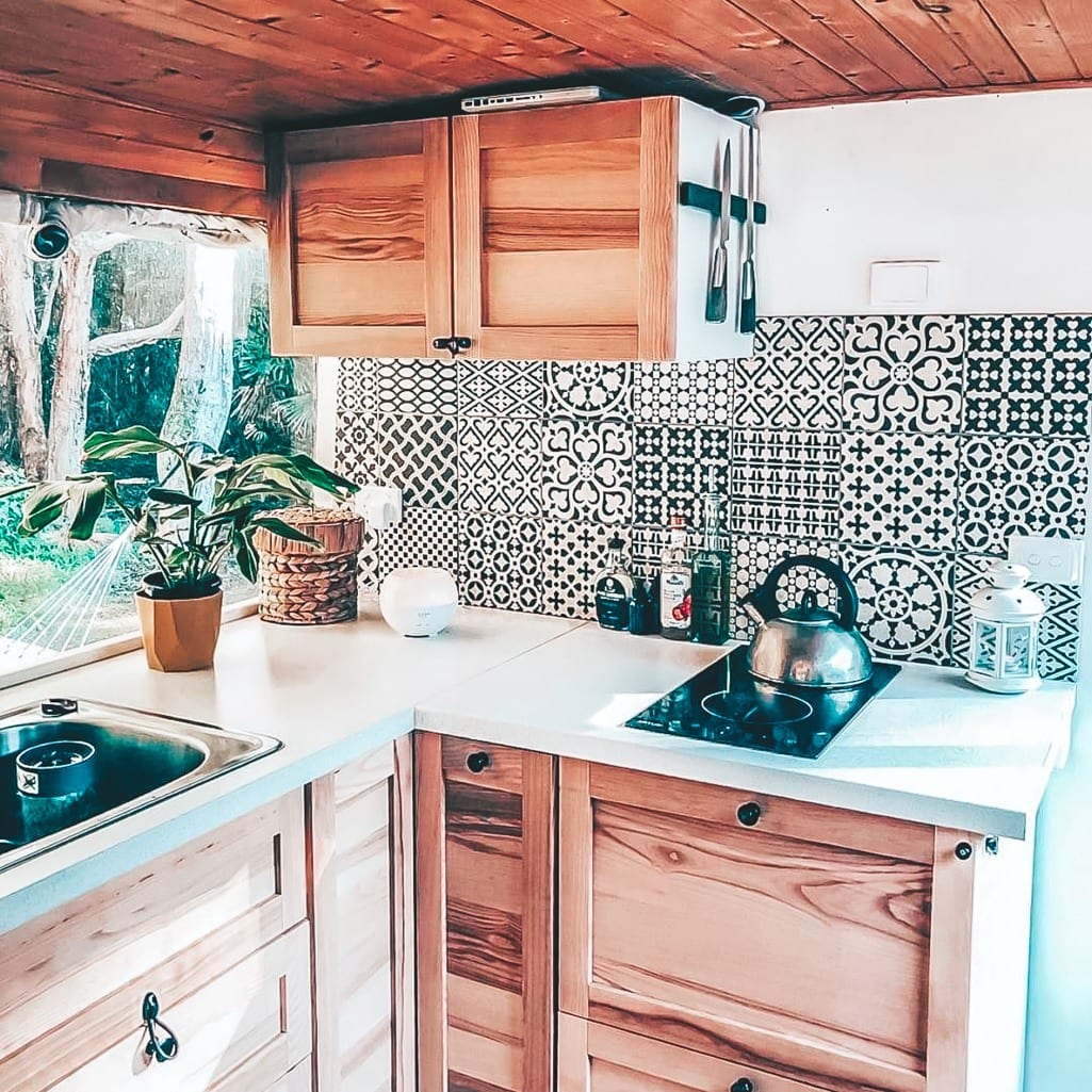 Today we're featuring the Wander Jah Buslife conversion - a bus conversion with a stylish kitchen and windows as far as the eye can see. | Since We Woke Up | sincewewokeup.com