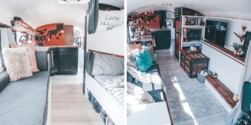 After one year of living in our bus, we're releasing an updated skoolie floor plan and video bus tour including all the changes and renovations we've made! | sincewewokeup.com | Since We Woke Up