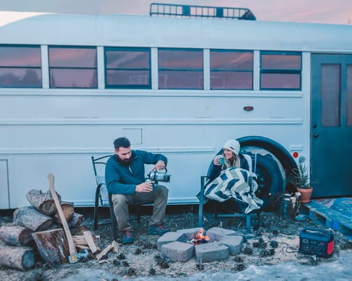 Living in a skoolie in the winter isn't just doable, it can be downright fun and cozy! Click here to learn our best winter RV tips! | www.sincewewokeup.com | Since We Woke Up