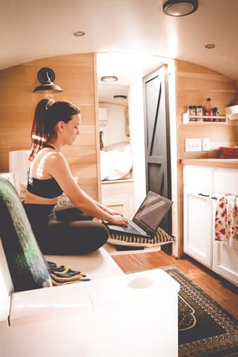 Today we're featuring the Regretlyss skoolie, aka Lucky Bus! This bus conversion is small on space but big on style! Check it out here. | Since We Woke Up | www.sincewewokeup.com