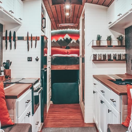 Today we're featuring Just Another Skoolie - a bus conversion with a beer fridge, dog house, and tons of style. | Since We Woke Up | www.sincewewokeup.com